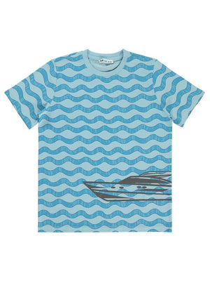 Civil Boys Dalga Empirme Tekne Baskılı 10-13 Yaş Tişört - Mavi