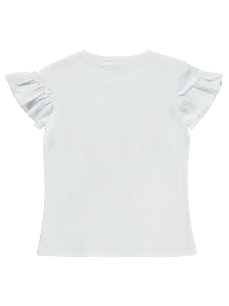 Civil Girls Fiyonk Lase Nakışlı 4-9 Yaş Tişört - Beyaz