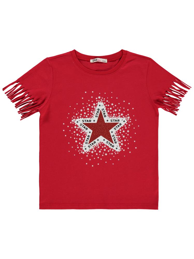 Civil Girls Yıldız Baskılı 4-9 Yaş Tişört - Kırmızı