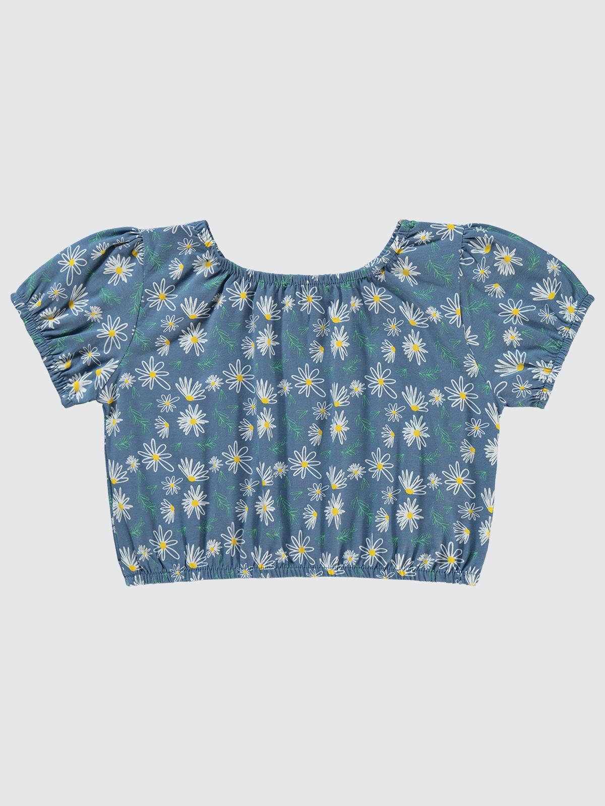 Civil Girls Lastikli Papatya Empirme Crop 6-9 Yaş Tişört - Mavi