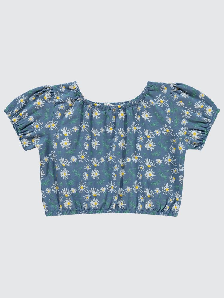 Civil Girls Lastikli Papatya Empirme Crop 6-9 Yaş Tişört - Mavi