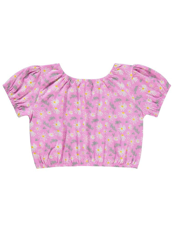 Civil Girls Lastikli Papatya Empirme Crop 6-9 Yaş Tişört - Pembe