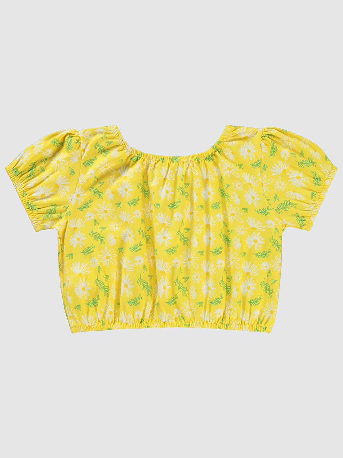 Civil Girls Lastikli Papatya Empirme Crop 6-9 Yaş Tişört - Sarı