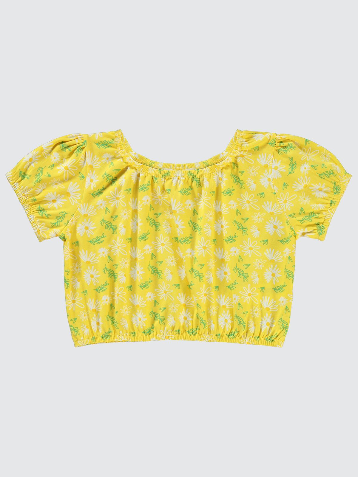 Civil Girls Lastikli Papatya Empirme Crop 6-9 Yaş Tişört - Sarı