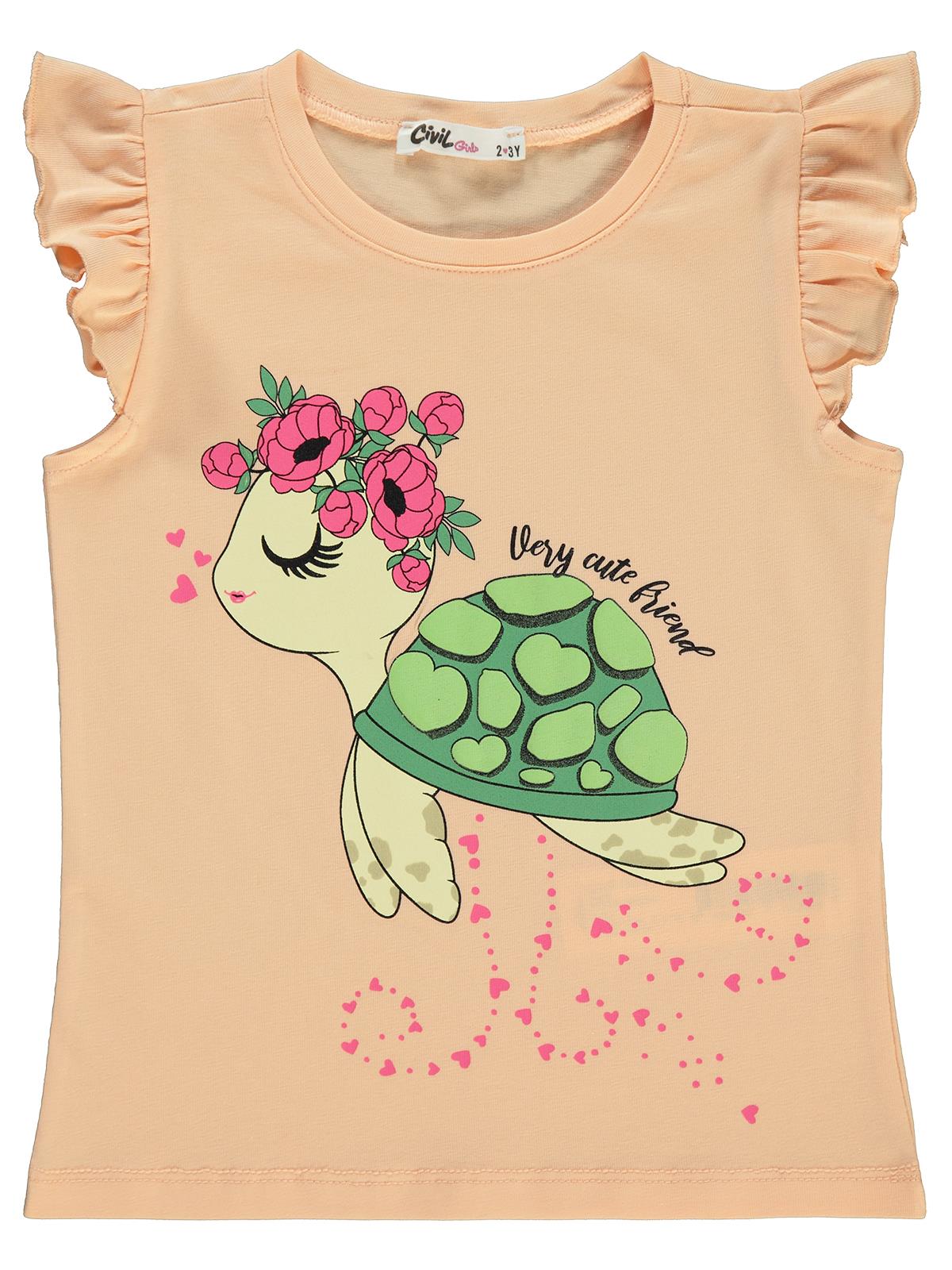 Civil Girls Kaplumbağa Baskılı 2-5 Yaş Tişört - Turuncu