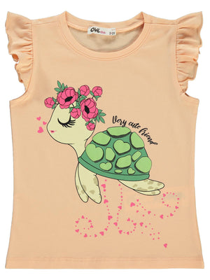Civil Girls Kaplumbağa Baskılı 2-5 Yaş Tişört - Turuncu