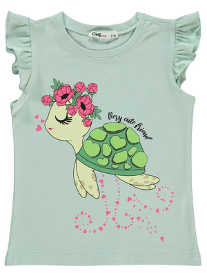 Civil Girls Kaplumbağa Baskılı 2-5 Yaş Tişört - Yeşil