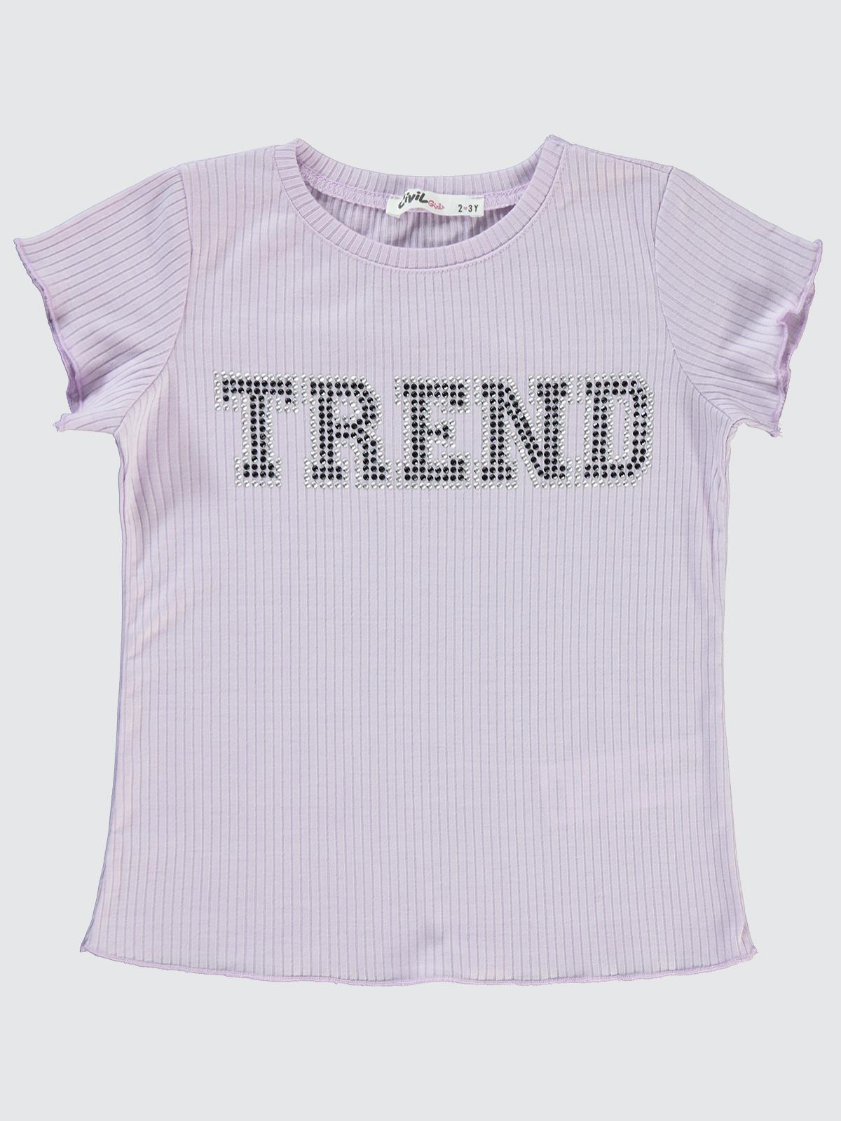 Civil Girls Derby Ribana Trend Taş İşlemeli 2-5 Yaş Tişört - Lila