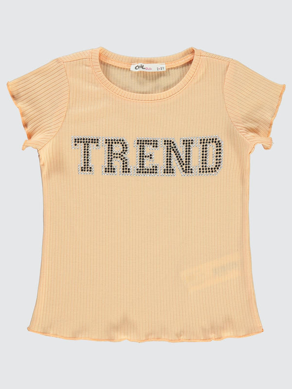 Civil Girls Derby Ribana Trend Taş İşlemeli 2-5 Yaş Tişört - Turuncu