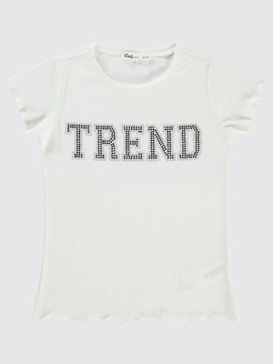 Civil Girls Derby Ribana Trend Taş İşlemeli 10-13 Yaş Tişört - Beyaz