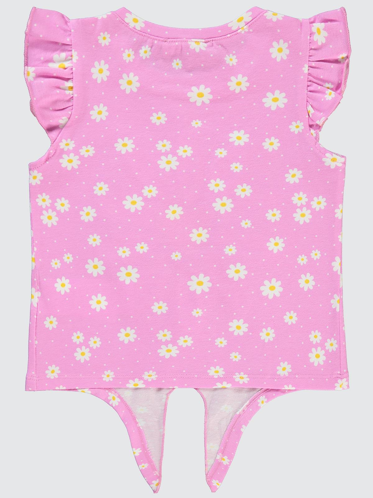 Civil Girls Puanlı Papatya Nakışlı 2-5 Yaş Tişört - Pembe