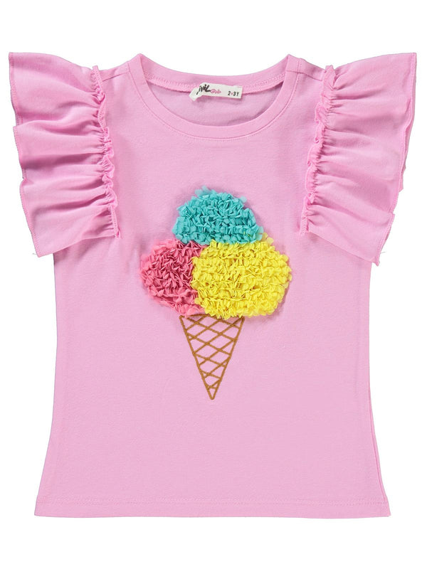 Civil Girls Dondurma Lase Nakışlı 2-5 Yaş Tişört - Pembe