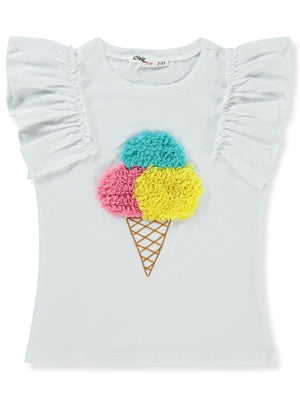 Civil Girls Dondurma Lase Nakışlı 2-5 Yaş Tişört - Beyaz