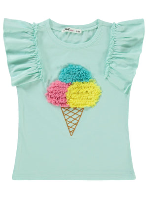Civil Girls Dondurma Lase Nakışlı 2-5 Yaş Tişört - Yeşil