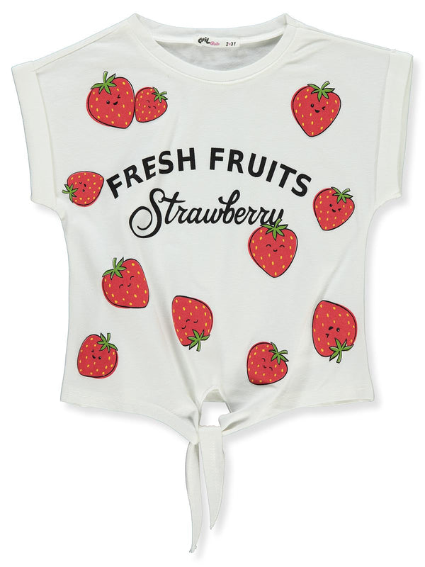 Civil Girls Çilek Baskılı 2-5 Yaş Tişört - Ekru