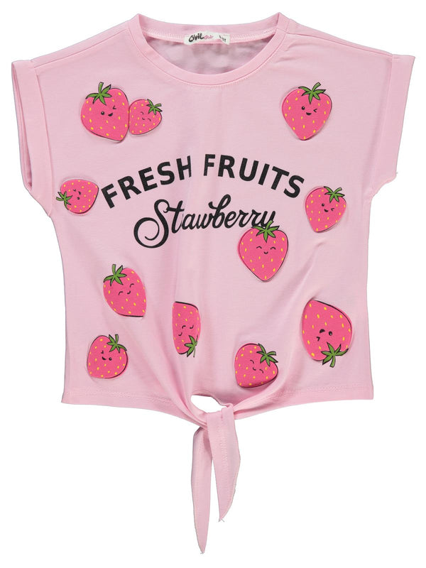 Civil Girls Çilek Baskılı 2-5 Yaş Tişört - Pembe