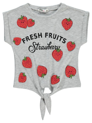 Civil Girls Çilek Baskılı 2-5 Yaş Tişört - Gri
