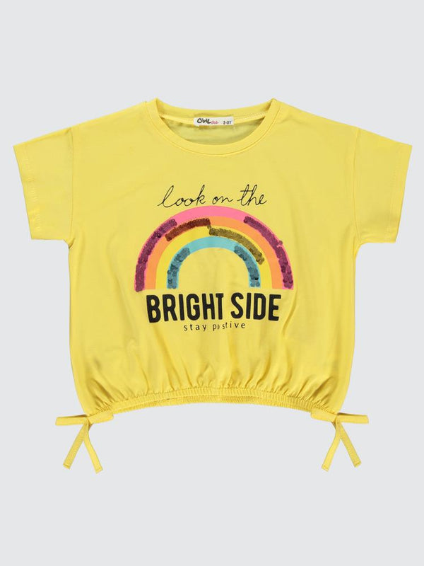 Civil Girls Gökkuşağı Baskılı 2-5 Yaş Tişört - Sarı