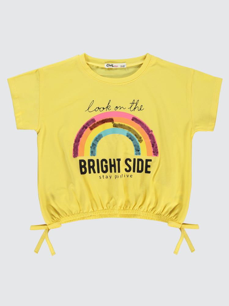 Civil Girls Gökkuşağı Baskılı 2-5 Yaş Tişört - Sarı