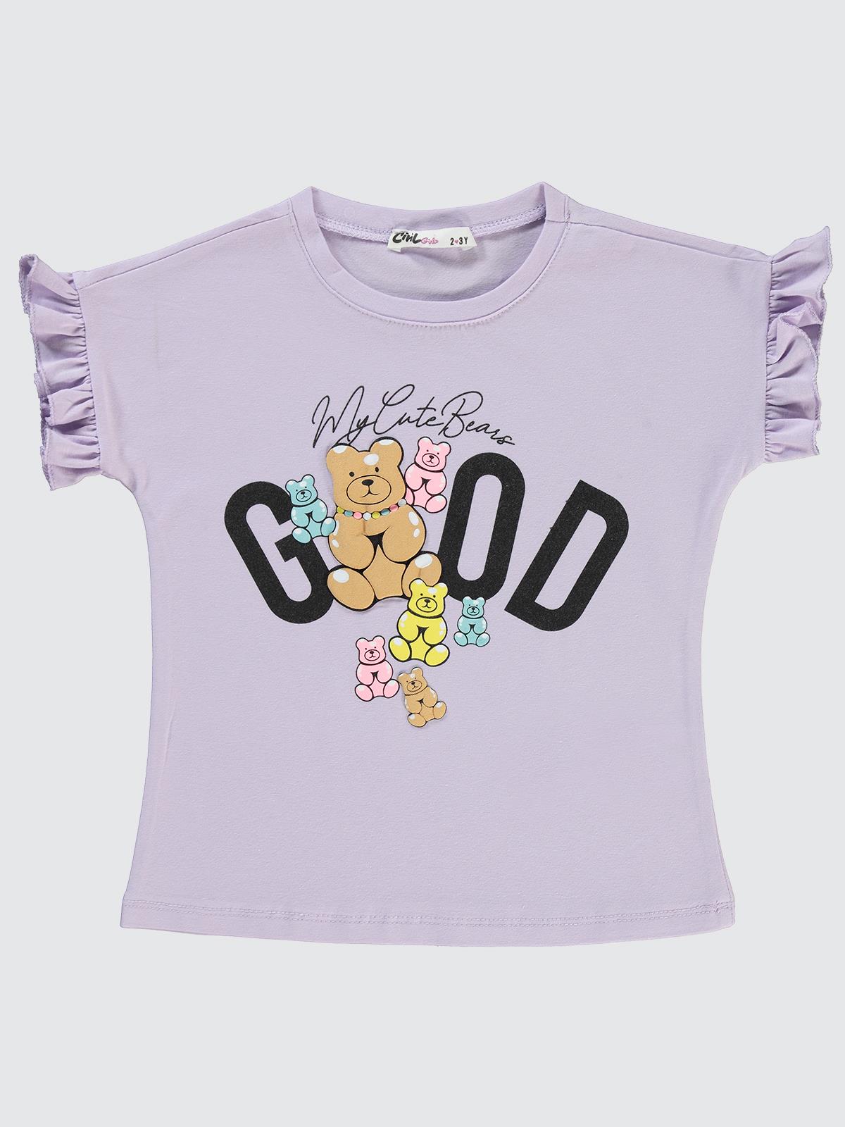 Civil Girls Ayıcık Baskılı 2-5 Yaş Tişört - Lila
