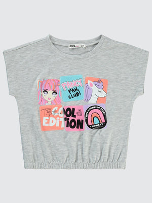 Civil Girls Fancy Baskılı 2-5 Yaş Tişört - Gri