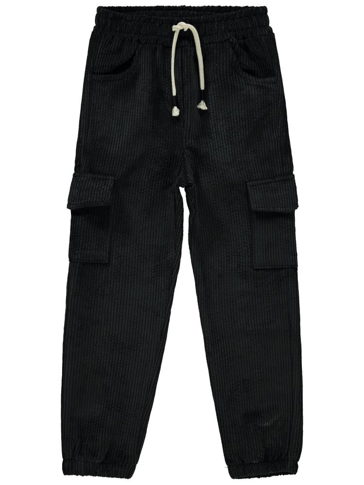 Civil Girls Kargo Cepli Kadife 10-13 Yaş Pantolon - Siyah