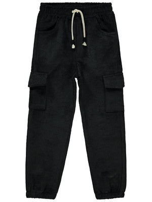 Civil Girls Kargo Cepli Kadife 10-13 Yaş Pantolon - Siyah