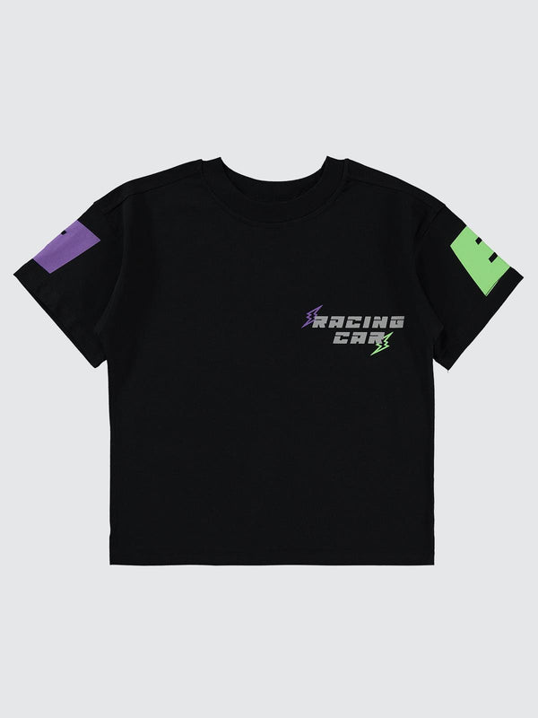 Civil Boys Racing Baskılı Oversize 10-13 Yaş Tişört - Siyah
