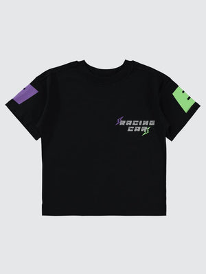 Civil Boys Racing Baskılı Oversize 6-9 Yaş Tişört - Siyah