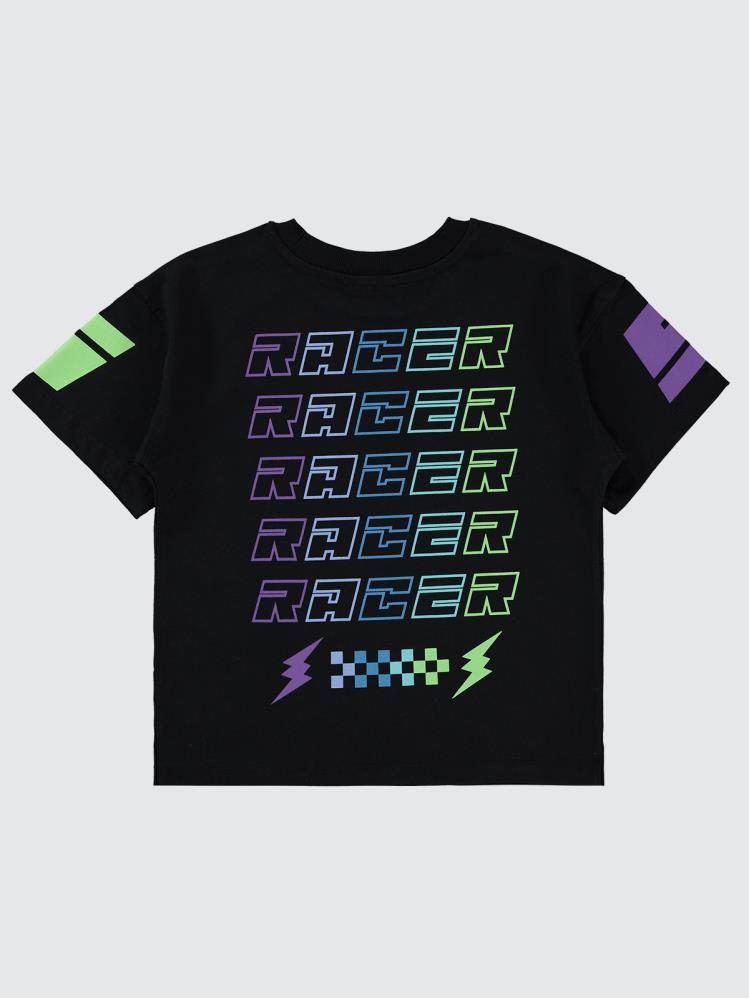 Civil Boys Racing Baskılı Oversize 6-9 Yaş Tişört - Siyah