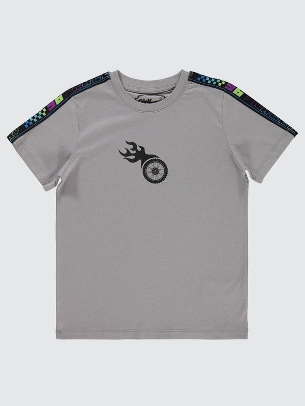 Civil Boys Tekerlek Baskılı 10-13 Yaş Tişört - Gri