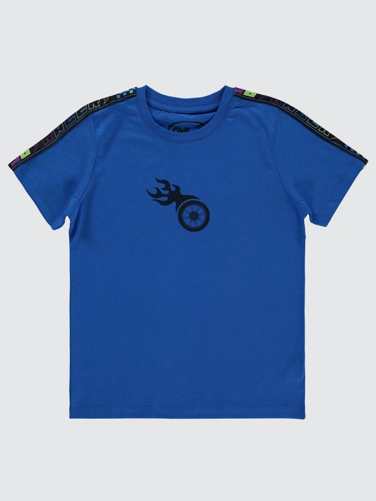 Civil Boys Tekerlek Baskılı 10-13 Yaş Tişört - Mavi