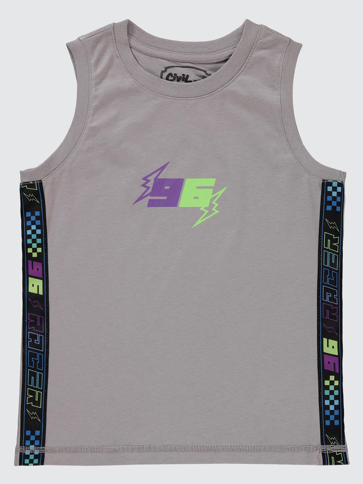 Civil Boys 96 Baskılı Sıfır Kol 6-9 Yaş Tişört - Gri