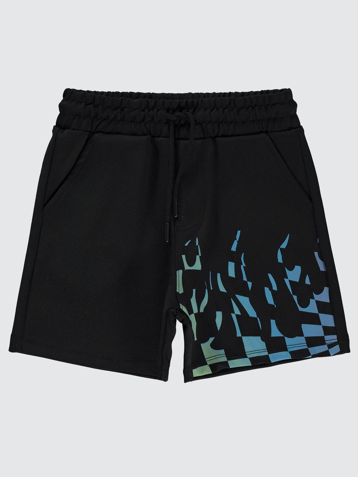 Civil Boys Dama Alev Baskılı 10-13 Yaş Şort - Siyah