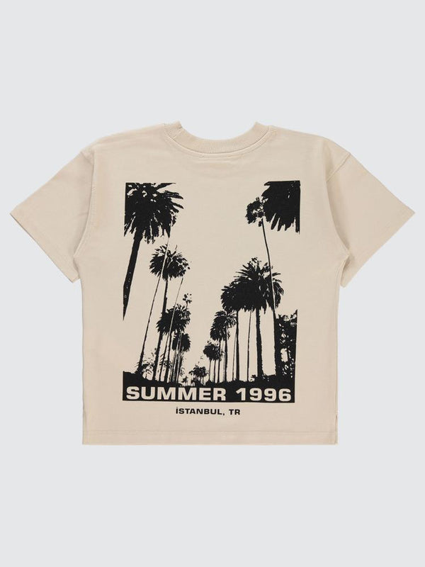 Civil Boys Summer Baskılı Oversıze 6-9 Yaş Tişört - Bej