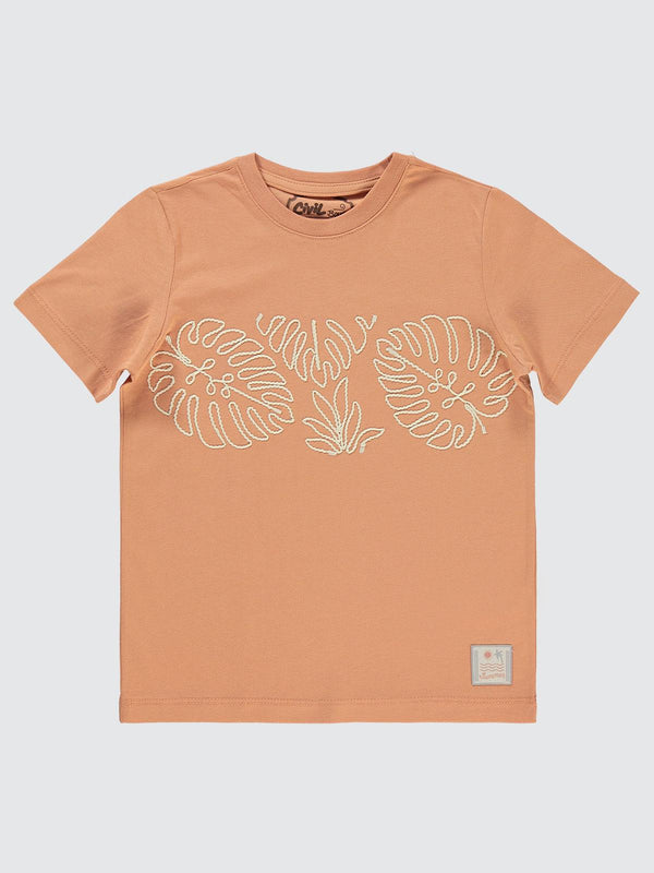 Civil Boys Leaf Nakışlı 10-13 Yaş Tişört - Turuncu