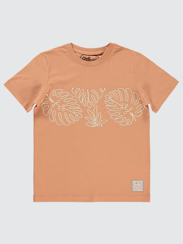 Civil Boys Leaf Nakışlı 6-9 Yaş Tişört - Turuncu