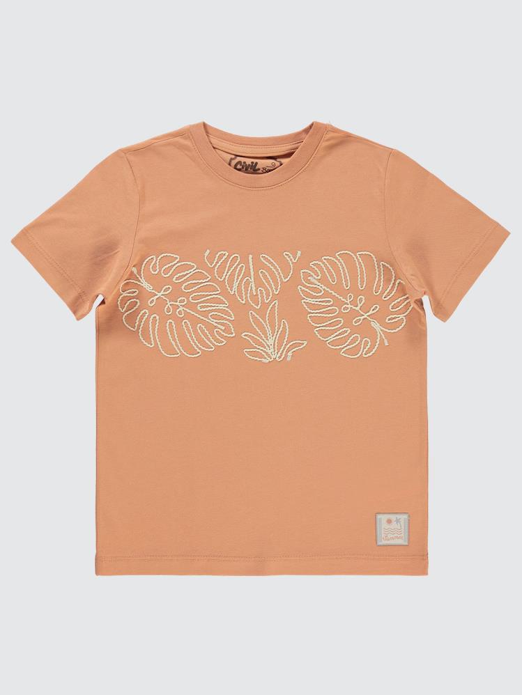 Civil Boys Leaf Nakışlı 6-9 Yaş Tişört - Turuncu