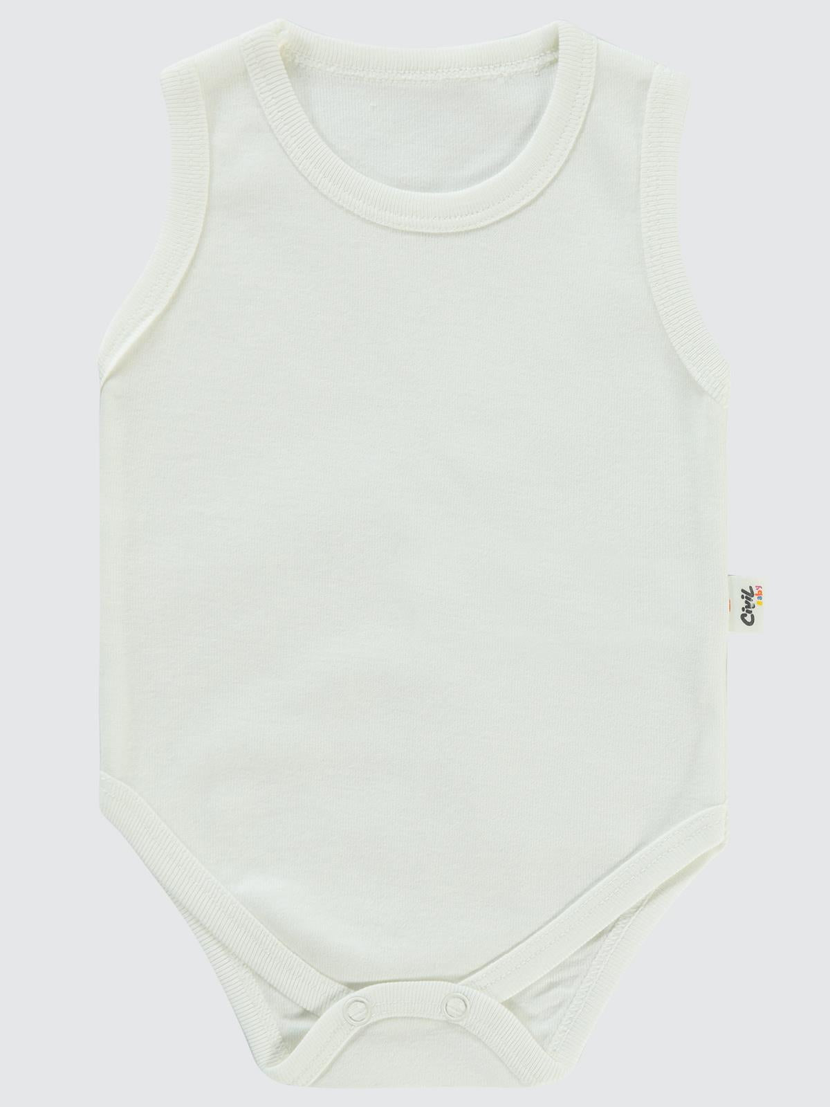 Civil Baby Düz Sıfır Kol 0-1 Ay Çıtçıtlı Badi - Beyaz