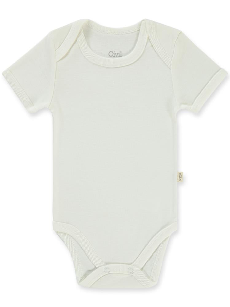 Civil Baby Düz Kısa Kol 0-1 Ay Çıtçıtlı Badi - Beyaz