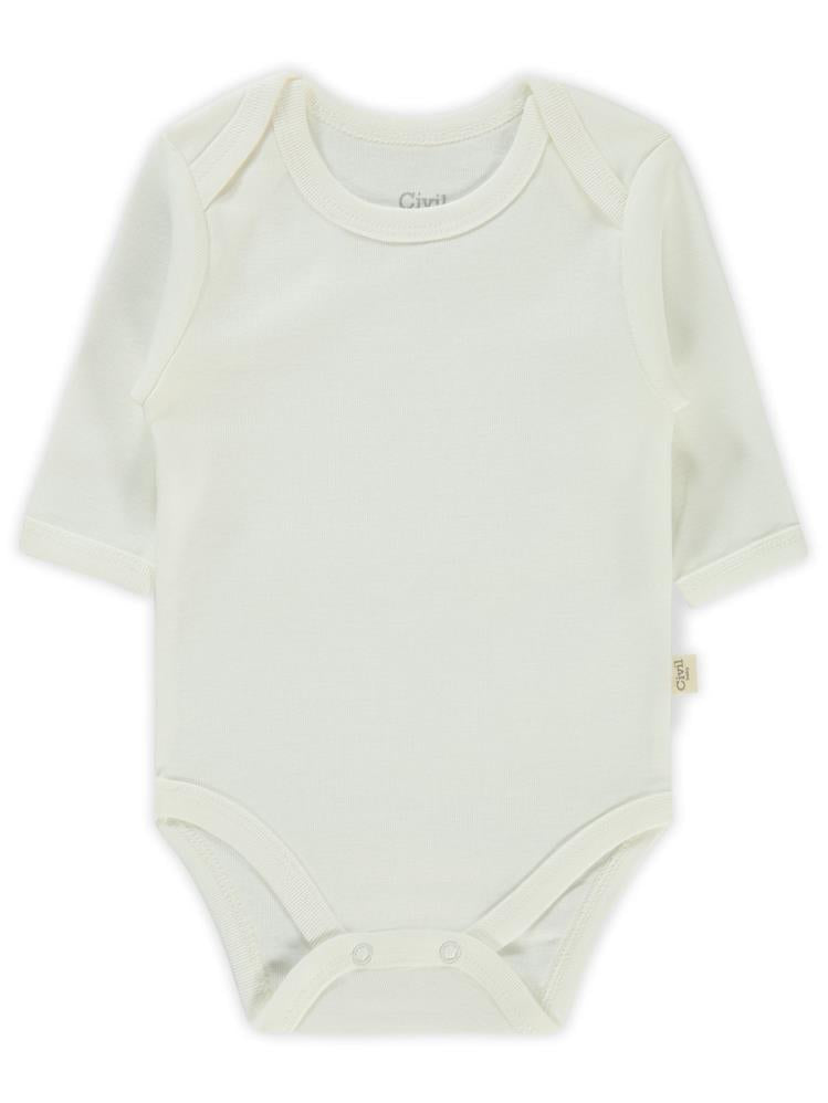 Civil Baby Düz Uzun Kol 0-1 Ay Çıtçıtlı Badi - Beyaz