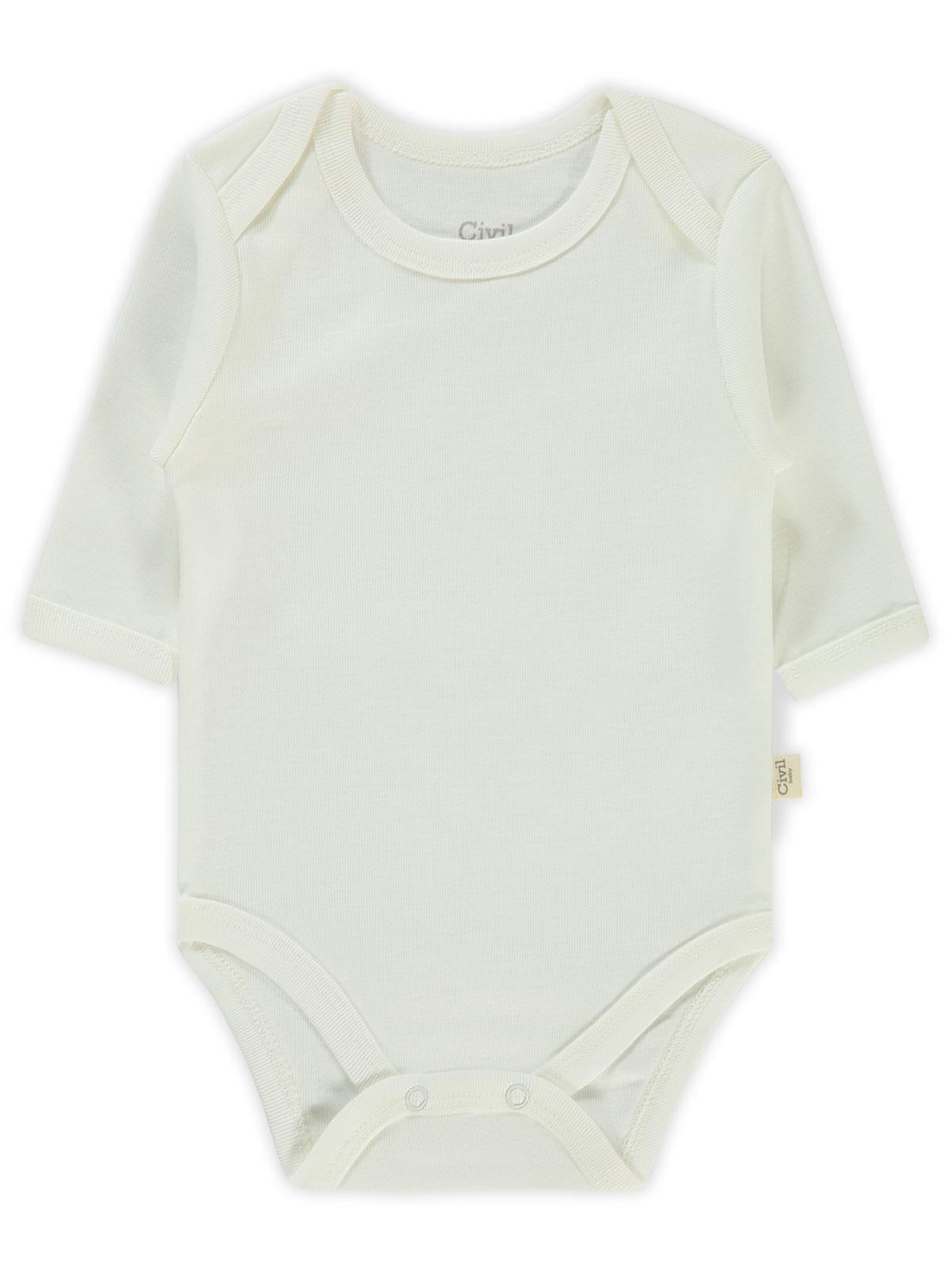 Civil Baby Düz Uzun Kol 1-3 Yaş Çıtçıtlı Badi - Beyaz