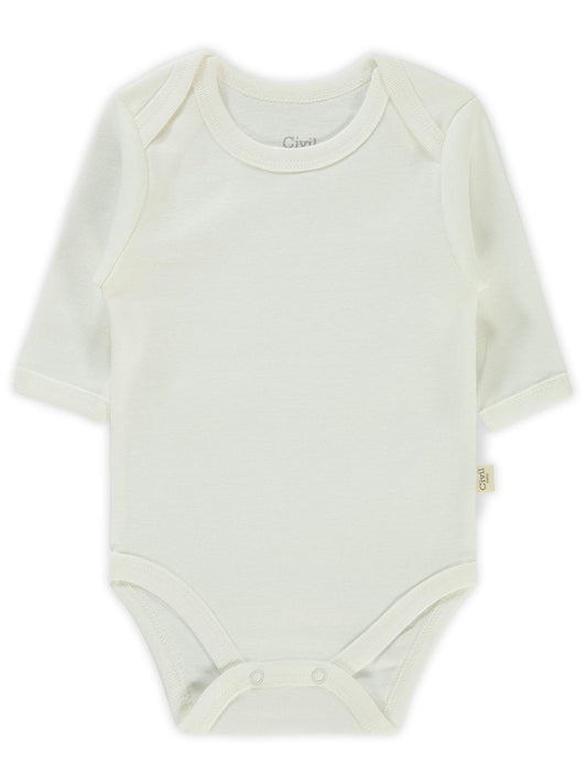 Civil Baby Düz Uzun Kol 3-9 Ay Çıtçıtlı Badi - Beyaz