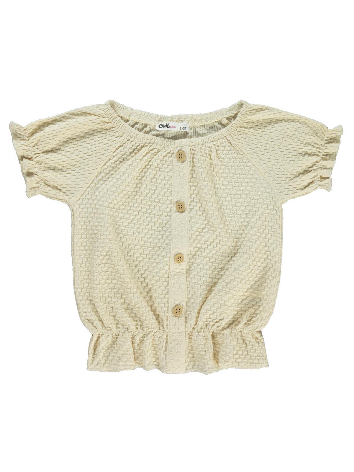 Civil Girls Düğmeli 2-5 Yaş Tişört - Beyaz