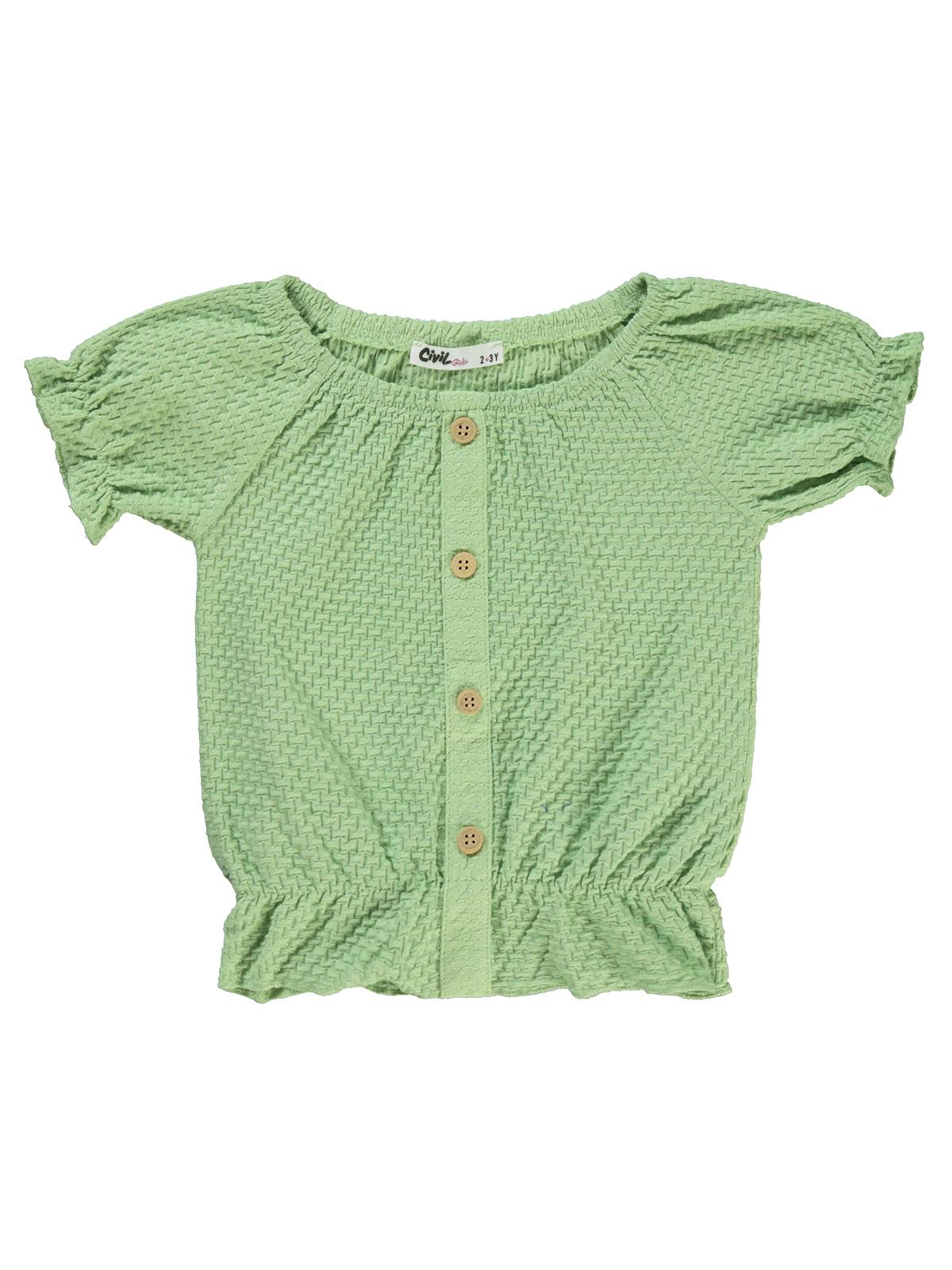 Civil Girls Düğmeli 2-5 Yaş Tişört - Yeşil