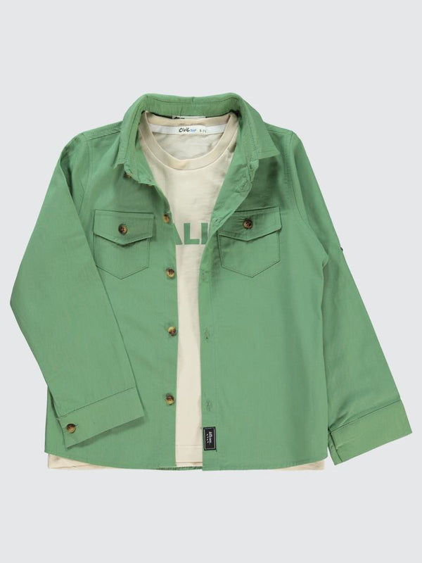 Civil Boys Kapak Cepli Tişörtlü 6-9 Yaş Gömlek - Haki