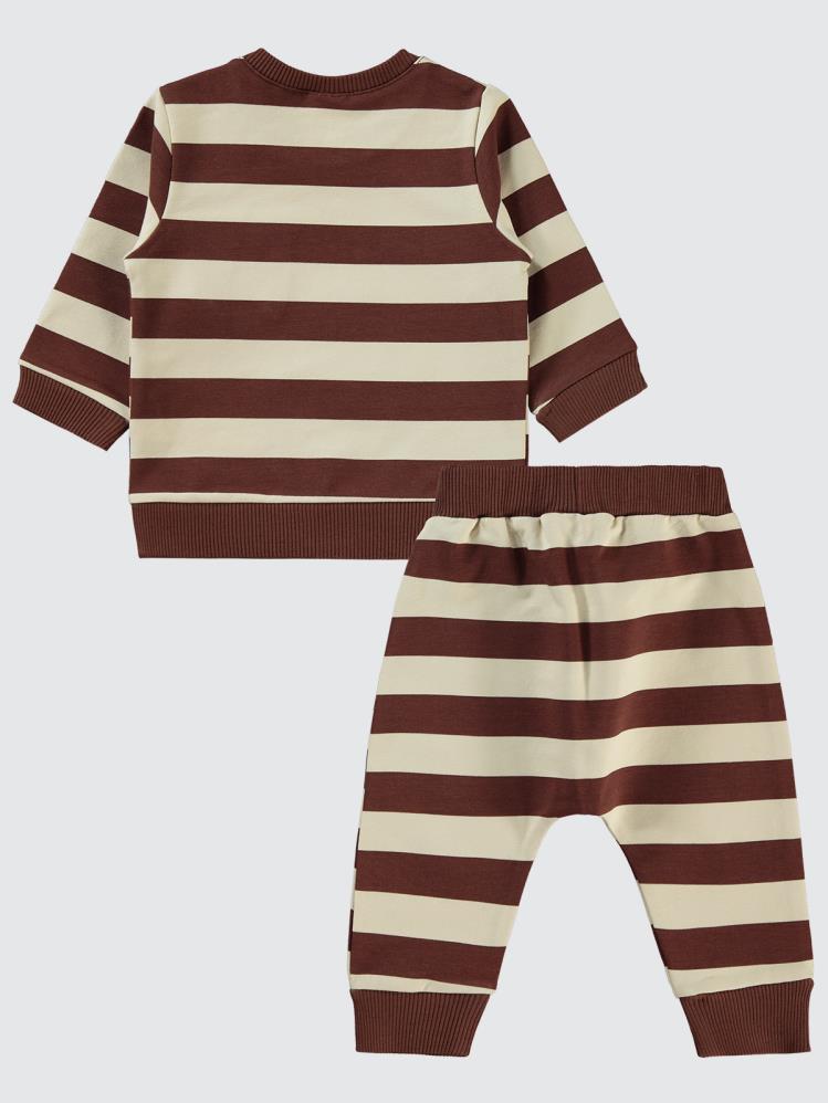 Civil Baby Çizgi Emprime Cepli 6-18 Ay Takım - Kahverengi