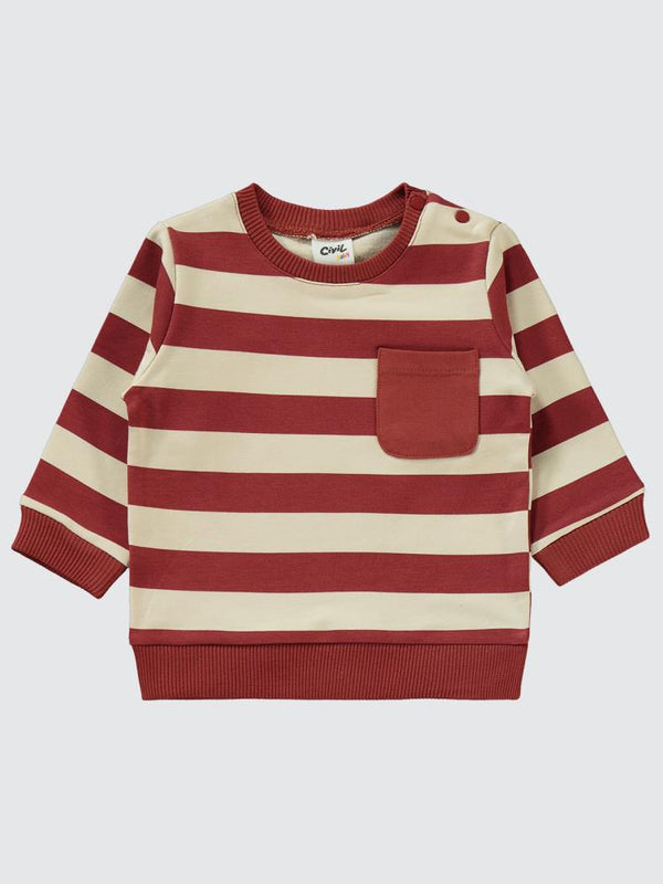 Civil Baby Çizgi Emprime Cepli 6-18 Ay Takım - Turuncu