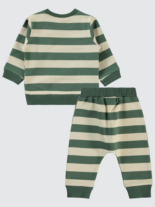 Civil Baby Çizgi Emprime Cepli 6-18 Ay Takım - Haki