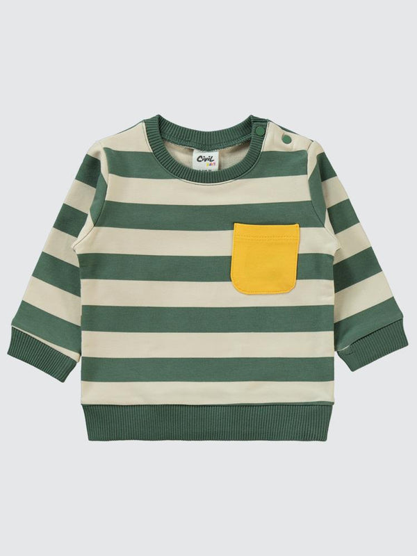 Civil Baby Çizgi Emprime Cepli 6-18 Ay Takım - Haki